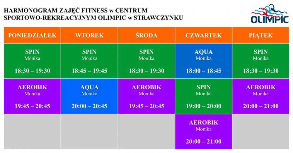 Centrum OLIMPIC - harmonogram zajęć fitness