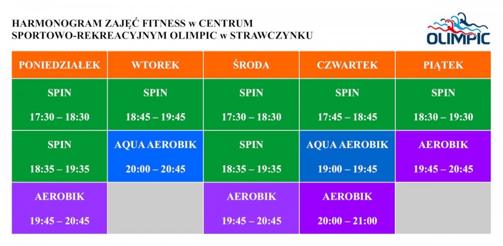 Centrum OLIMPIC - harmonogram zajęć fitness