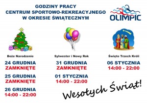 Świąteczny czas pracy pływalni OLIMPIC w Strawczynku - 2018 r.