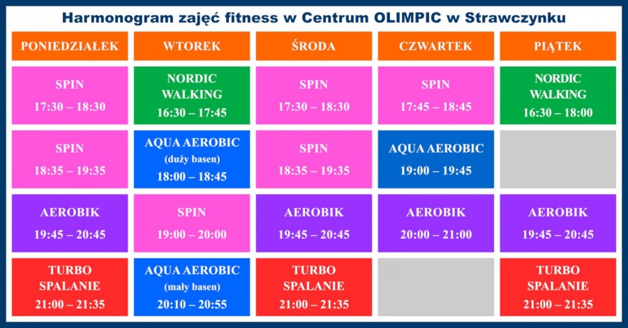 Harmonogram zajęć fitness w Centrum OLIMPIC w Strawczynku