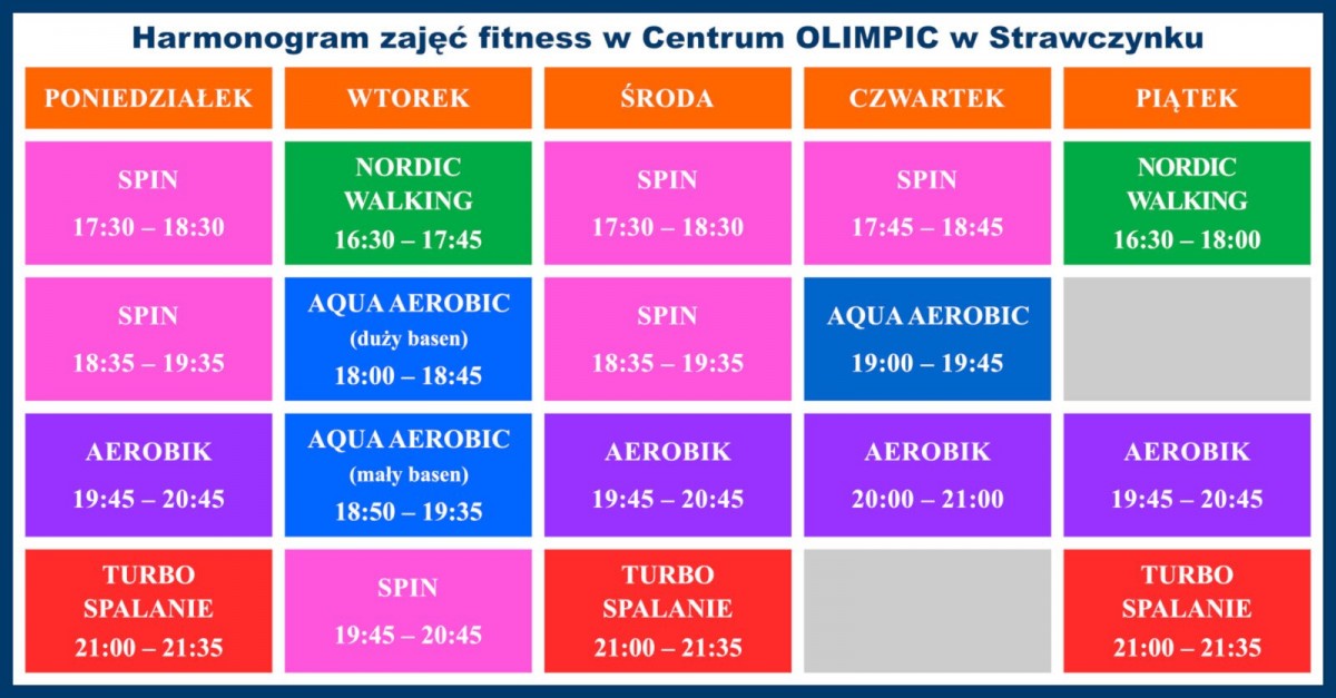 Harmonogram zajęć fitness w Centrum OLIMPIC