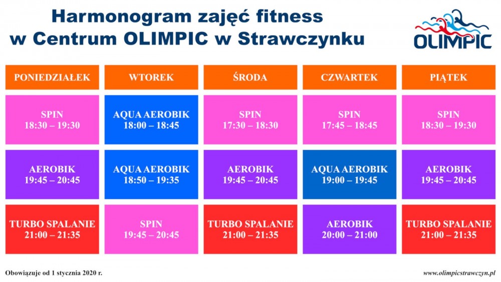 Harmonogram zajęć fitness w Centrum OLIMPIC w Strawczynku